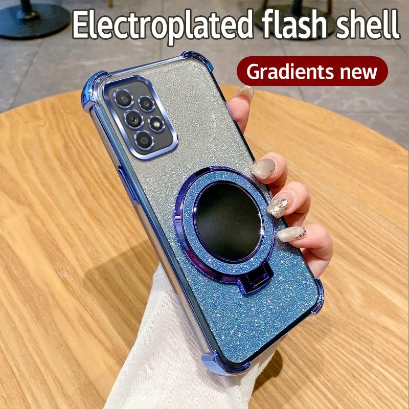 

Противоударный чехол для телефона с блестящим зеркальным кольцом для Samsung Galaxy A71 A51 A31 A11 A02 A02S A12 A22 A32 A52 A52S A22S 5G 4G мягкая обложка Galaxy A13 5G синий