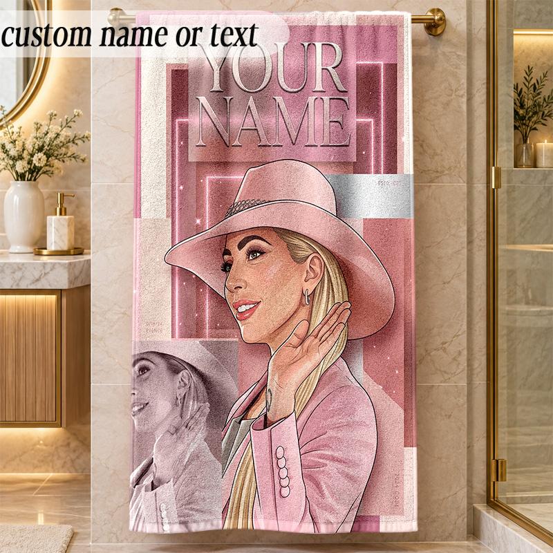 Beach TowelLady Gaga Custom Name Text Personalized Soft Towel for Beach Pool Indoor Home Decor Gift