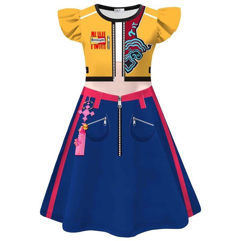 K-POP Witch Hunters Summer Kids' Cosplay Gold-Embossed Cartoon Print Dress