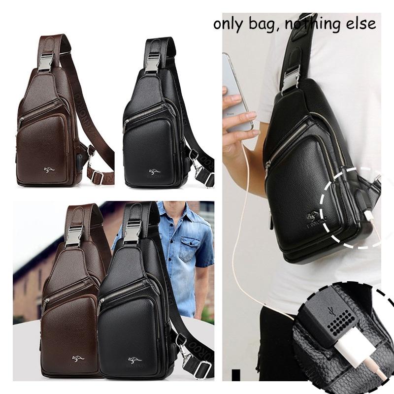 Barnoroo New Men's Casual Chest Bag Fashionable Crossbody Bag With Usb Port Trendy Men's Bag