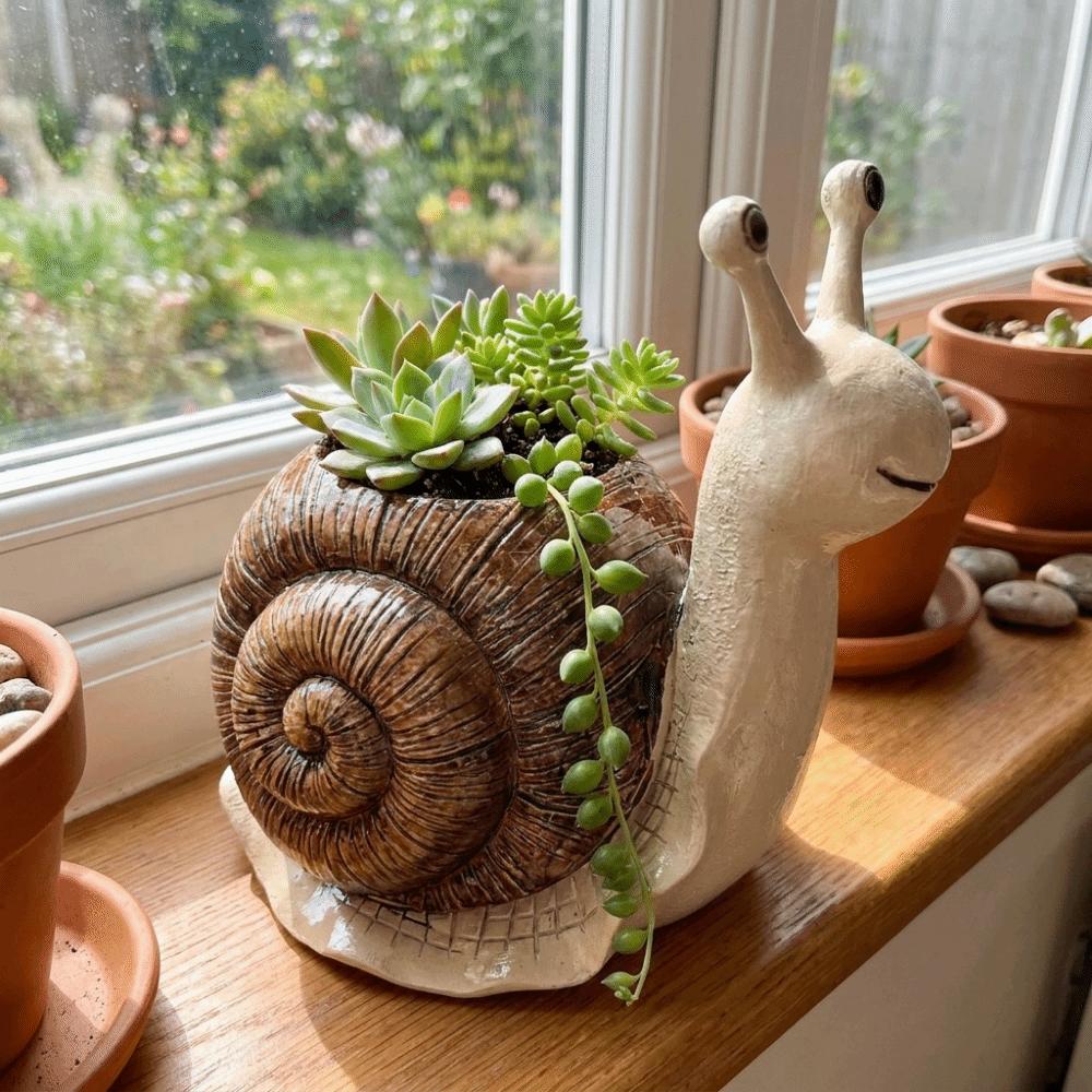 Resin Snail Planter Cartoon Creature Planter Pencil Holder Snail Flowerpot Office