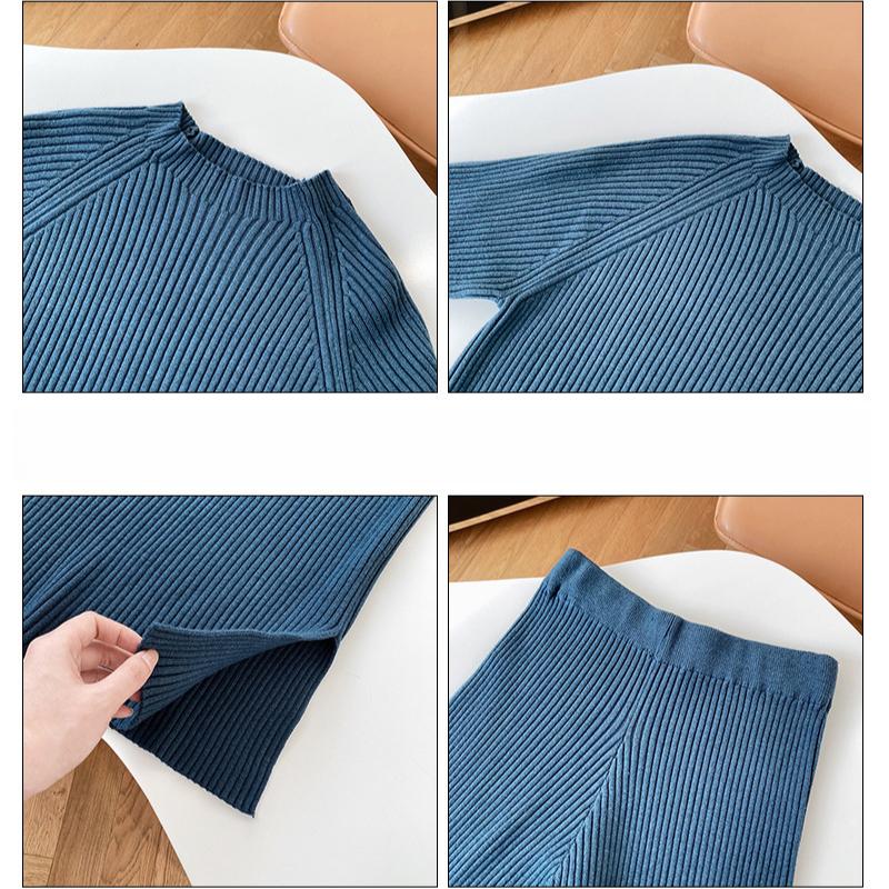 Stile rilassato, elegante tinta unita, casual ed elegante, maglione lavorato a maglia con spacchi, pantaloni a gamba larga, completo da due pezzi per donna