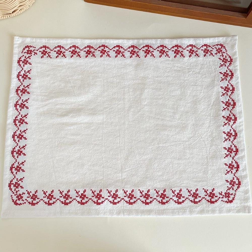 Square Retro Embroidery Meal Mat Pure Cotton Cover Cloth Creative Desktop Decoration Mat  Kitchen