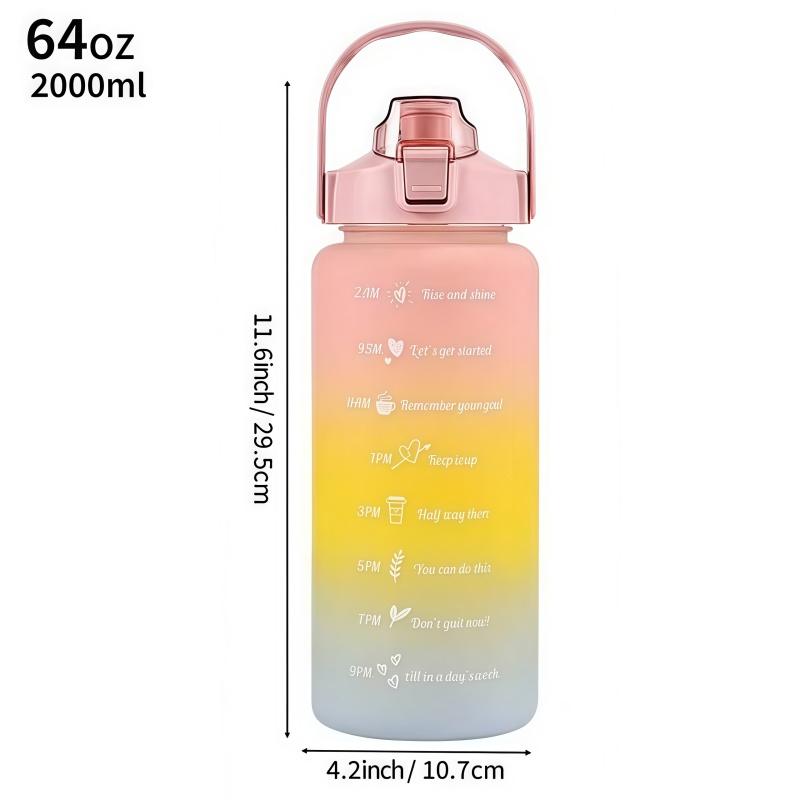 Butelka na wodę 2L na zewnątrz, duża pojemność, plastikowy kubek, pokrywka z klipsem, przenośny, szczelny, kubek ze słomką, znacznik czasu, gradientowa, butelki na siłownię