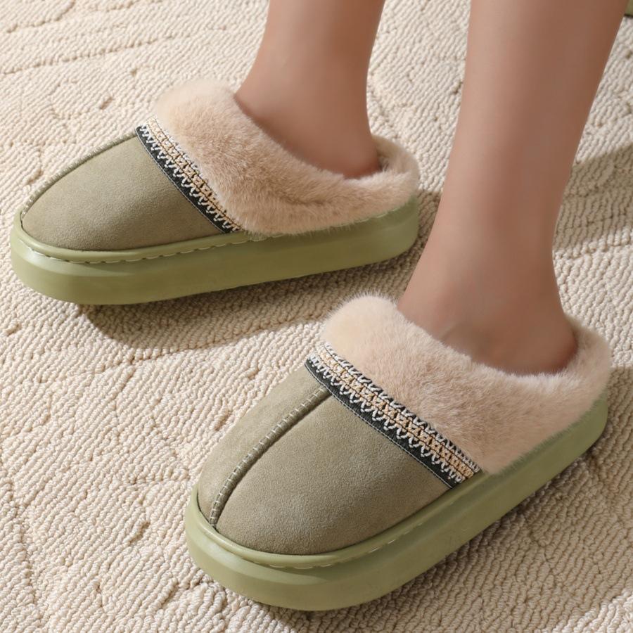 Crestar Fur Plush Women Slippers Indoor Warm Thick Soles Fluffy Female House Slippers Winter Fashion Non-slip Fuzzy Cotton Shoes