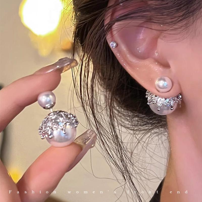 Annual explosion Pearl butterfly earrings women's high-end sense niche 925 silver needle earrings ear jewelry wholesale