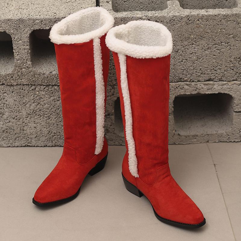 Women's low-heeled boots autumn and winter new comfortable and warm thick-heeled large-size plush medium boots