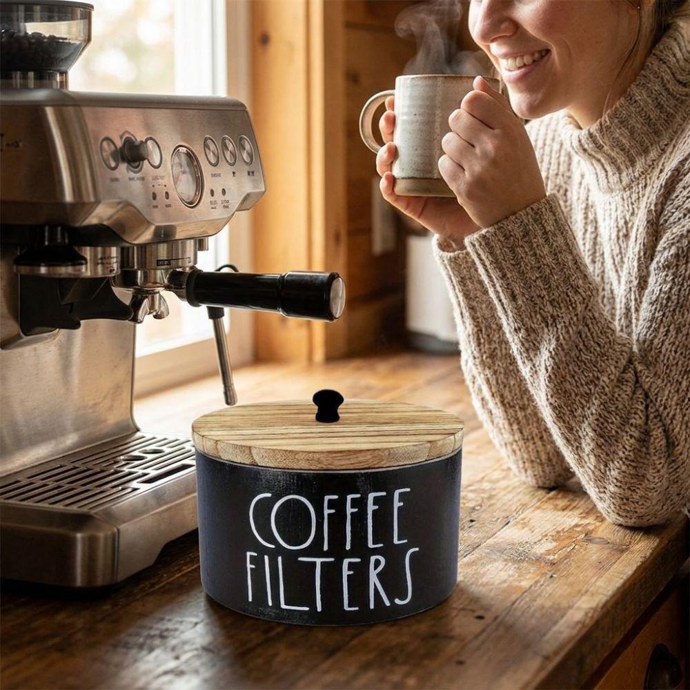 Dust-proof Coffee Filter Paper Storage Container Wooden Coffee Filter Organizer Camping