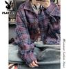 PLAYBOY Pánská kostkovaná košile s dlouhým rukávem v americkém retro stylu