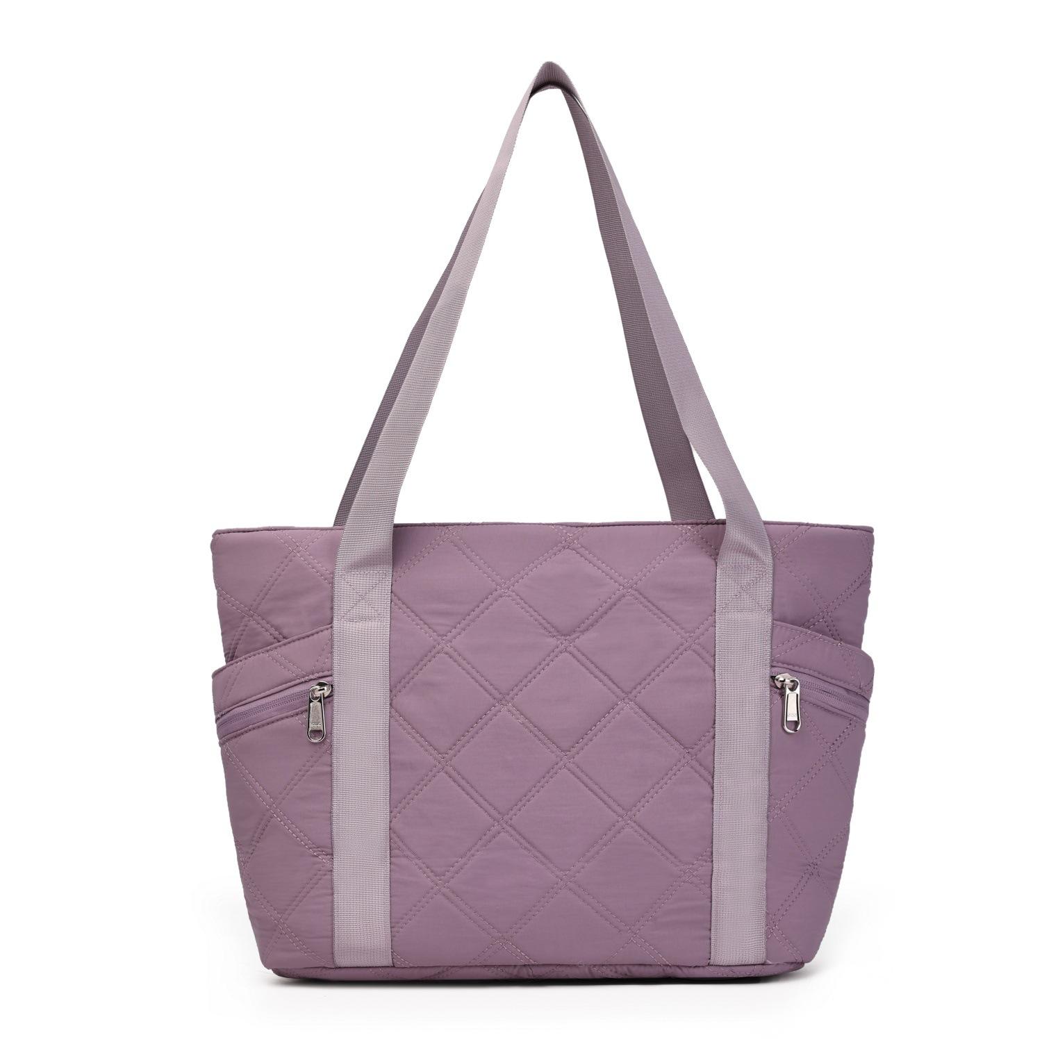 

New Women s Handbag Jian Cotton Plaid Tote Bag Quilted Filled Yoga Fitness Bag Travel Commuter Shoulder Bag темно-фіолетовий колір