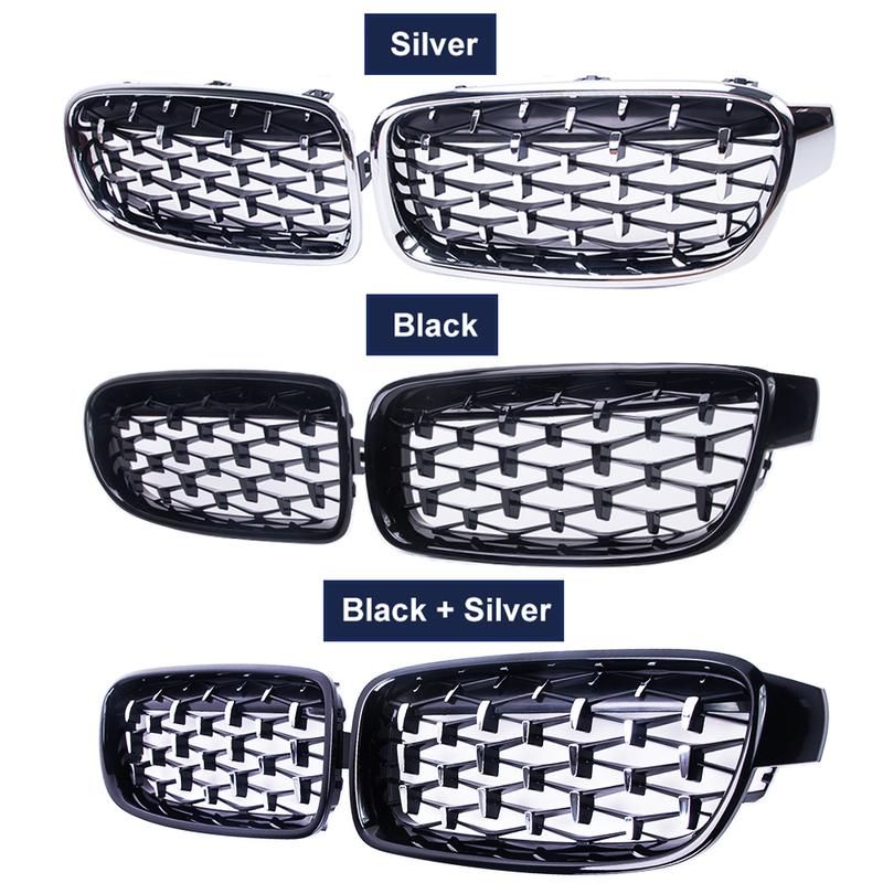O pereche de grile de rinichi cromate de înaltă calitate pentru BMW Seria 3 F30 F35 F31 2012-2018 Grile de curse în stil diamant în stil Meteor