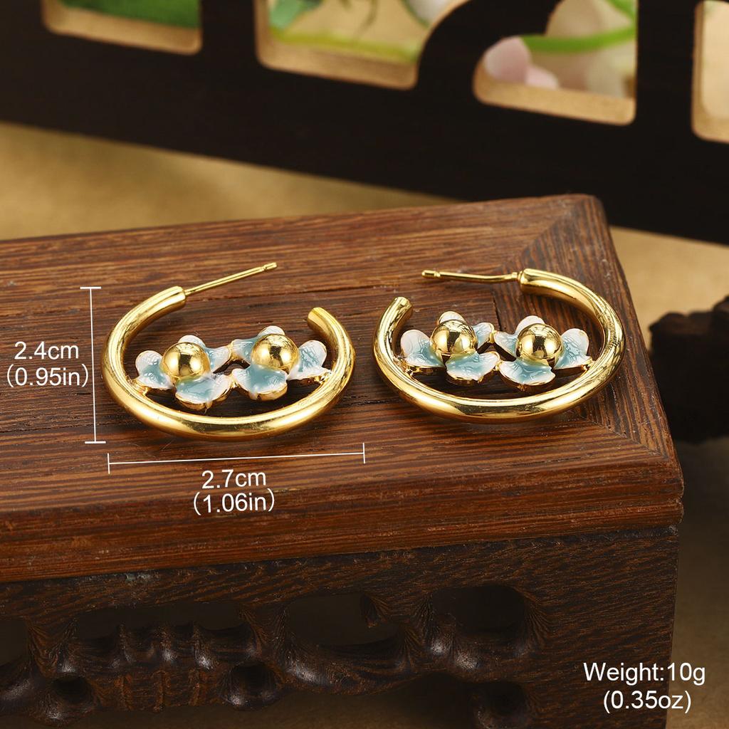 Natural Pearl Flower Oil Drop Earrings Oil Painting Series Enamel Geometric Butterfly Earrings Jewelry Niche Fashion Women