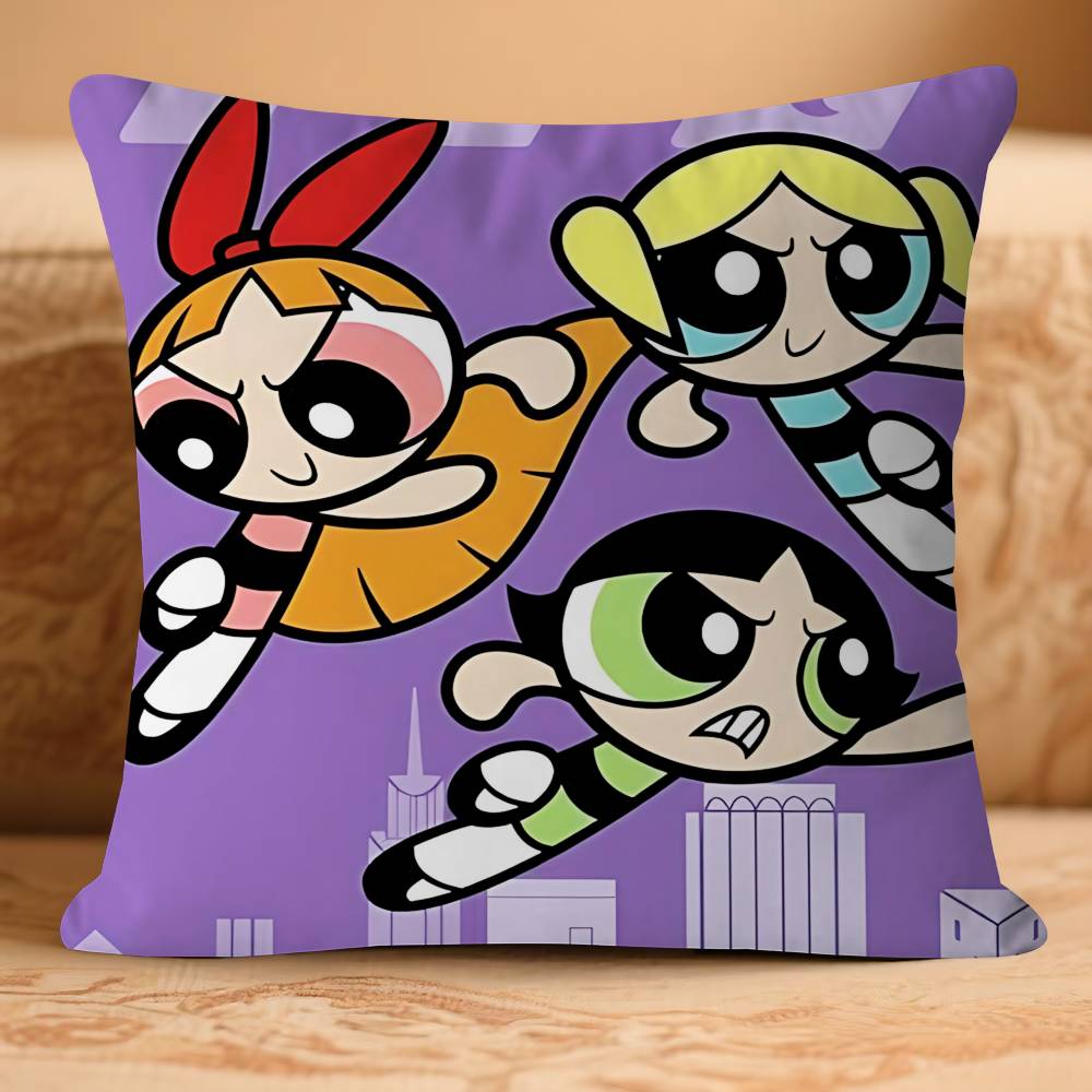 

PowerpuffS Anime Girls Pillow Case Removable Washable Cushion Cover – All-Season Soft Linen 16x16Inch
