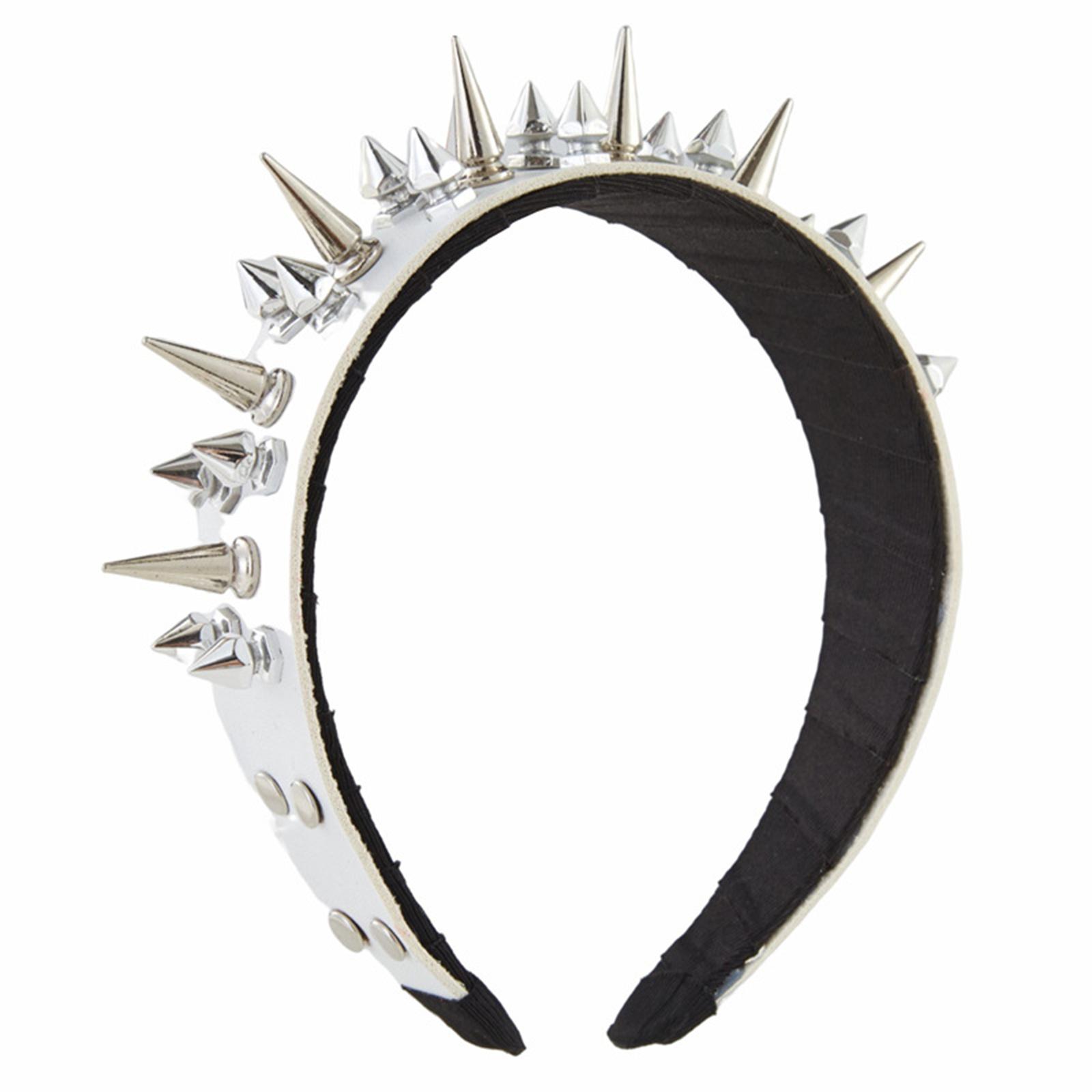 

Punk Headband Spiked Headband Gothic Tiaras Rivet Headband Leather Spiked Headpiece Rock Headband For Men Steampunk білий