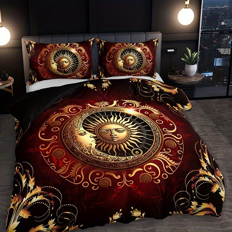 

3Pcs Mystic Celestial Sun & Moon Pattern Duvet Cover Set 3Pcs (1 Duvet Cover + 2 Pillow Shams), High-Definition Digital Print Duvet Cover Set&EU Single(135x200cm)
