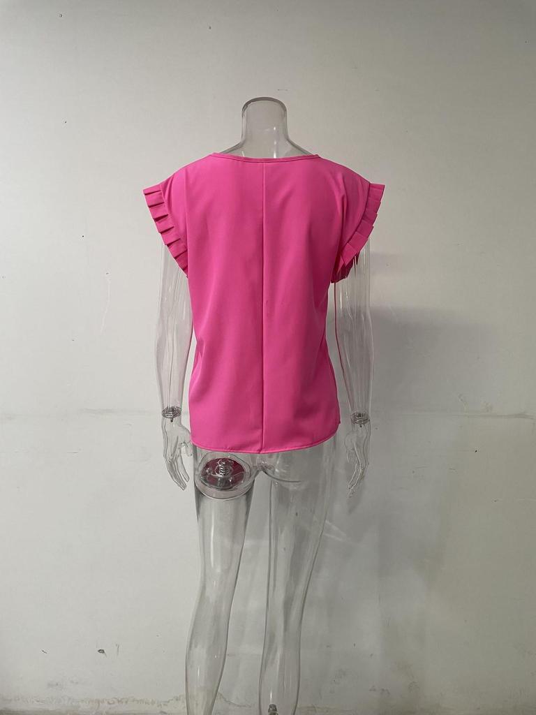2024 Women's Short Sleeve Round Neck Ruched Blouse - Simple Style