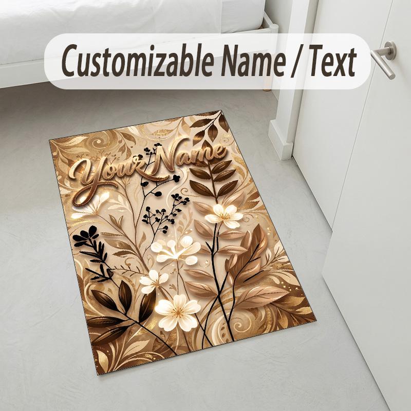 Alfombra de Terciopelo de Cristal con Temática de Jardín Floral Alfombrilla Suave Personalizada con Nombre y Texto Decoración del Hogar
