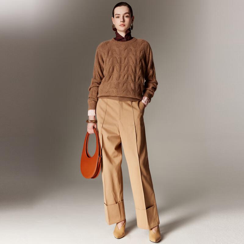 PALUOPO Women's 100% Cashmere Cable Knit Round Neck Sweater