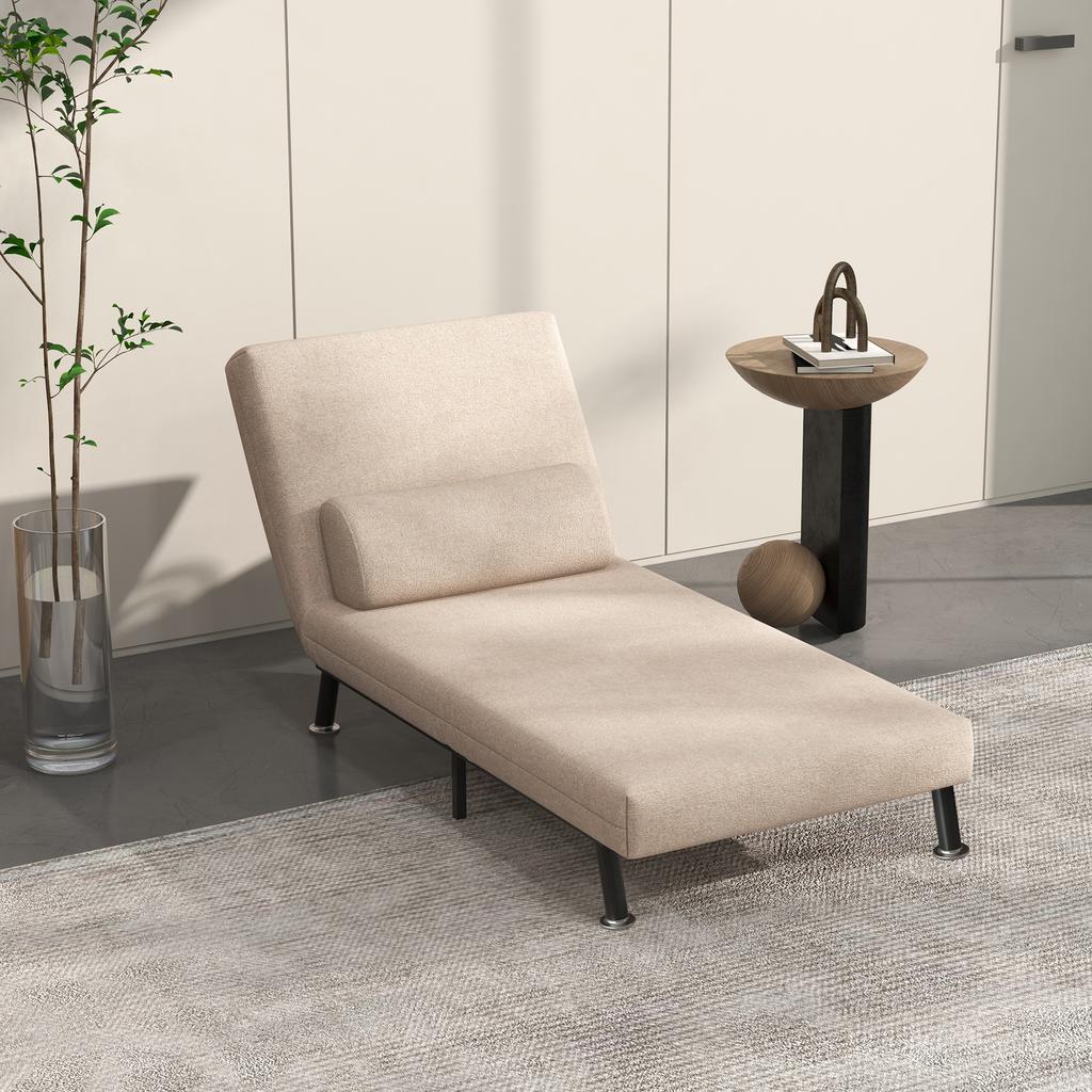 Klappstuhl mit Bettfunktion, Faltbarer Liegestuhl in Leinenoptik, Verstellbare Rückenlehne, 75 x 70 x 75 cm, Beige