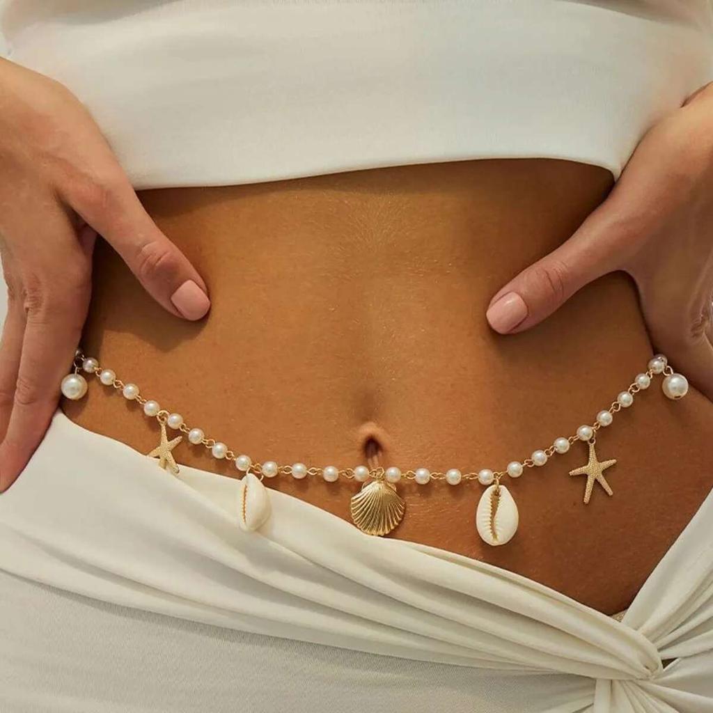 Ingemark Bohemian Imitation Pearl Starfish Conch Pendant Waist Chain for Women Summer Beach Sexy Bikini Body Chain Charm Jewelry