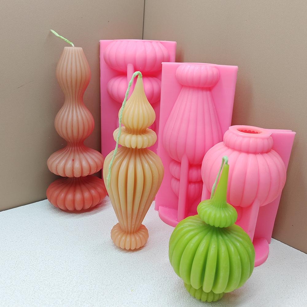 DIY Lace Vase Shape Candle Silicone Mold Roman Cylindrical Mould Irregular Pillar Candle Mold Geometric Striped Soy Wax Mold