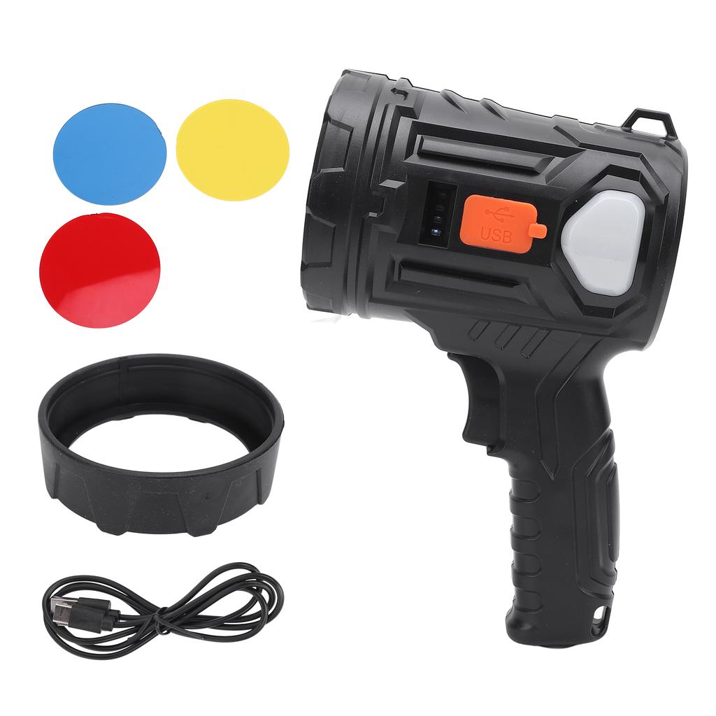 Rechargeable Spotlight Portable LED Flashlight Searchlight with Color Filter Lenses 1200mAh Battery