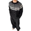 Fair Isle Crew Neck Cardigan Sweater Unisex Knit Jacquard Coat Autumn Winter New Arrival Loose Raglan Long Sleeve Top