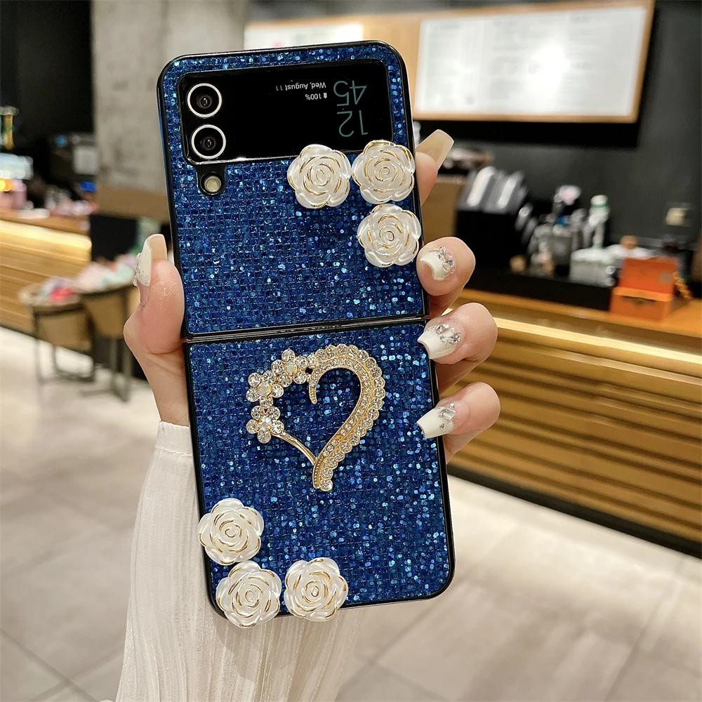 Luksusowe Błyszczące Diamentowe Etui Kameliowe dla Samsunga Galaxy Z Flip 4 5 Cover Matowe Twarde Odporne na Wstrząsy Etui Bumperowe Dla Z Flip3 Flip5 5G