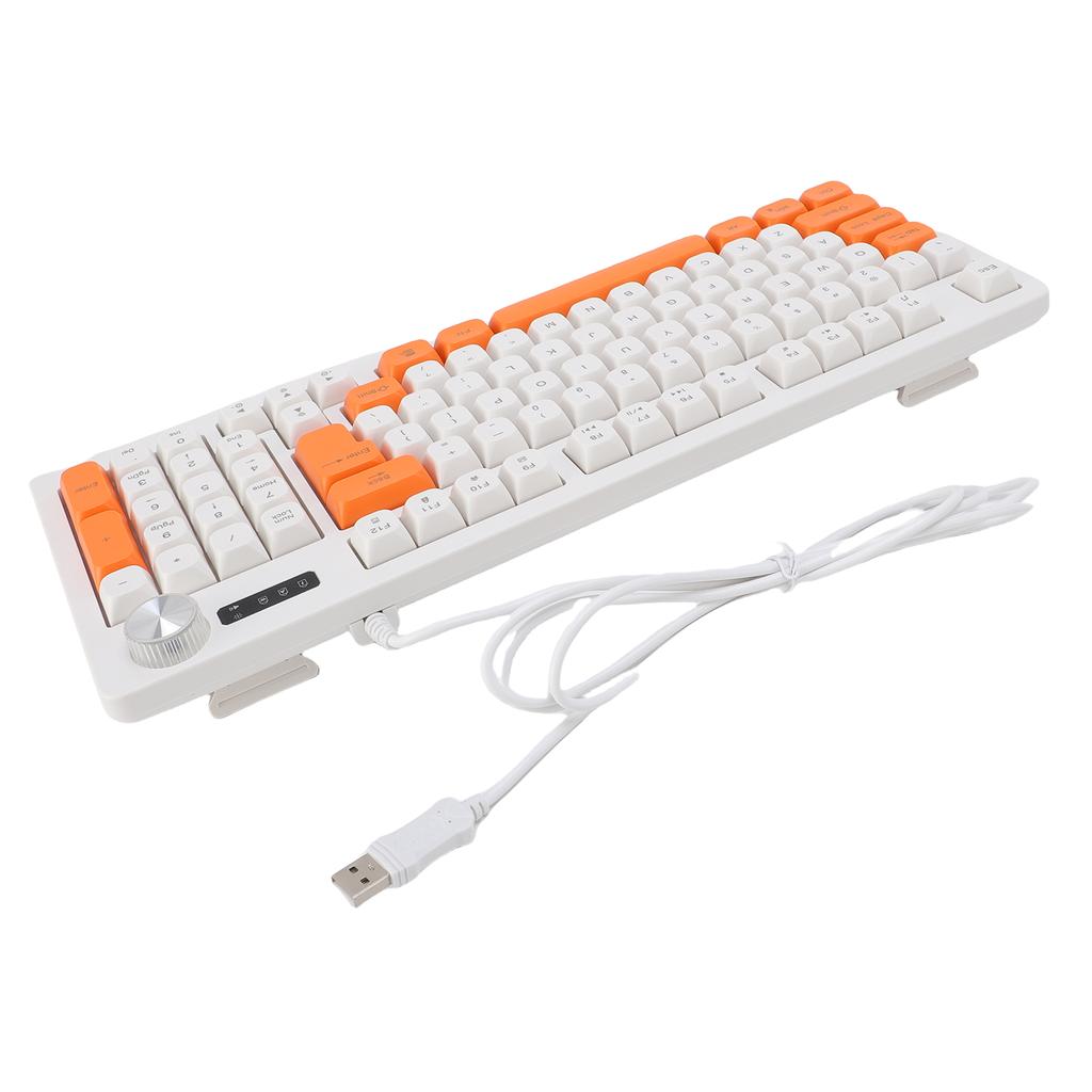 Keyboard 93 Keys Dynamic RGB Backlit Ergonomic Design Wired Gaming Keyboard with Volume Knob for