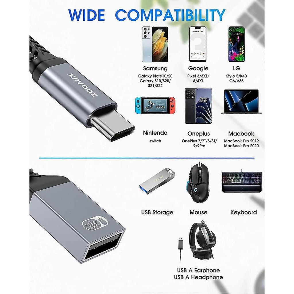 USB C to USB Adapter OTG and Charger Cable, 2 in 1 USB-C Splitter with 60W PD Charging Type C OTG and USB A Female Port Compatible with Chromecast Goo