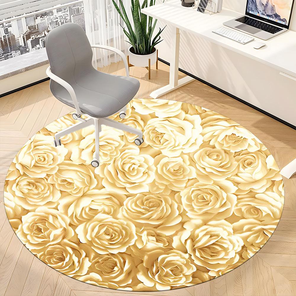 1pc Roses, Floral Office Round Rug, Carpet for Office, Gaming, Lightweight Round Floor Mat yy260208022