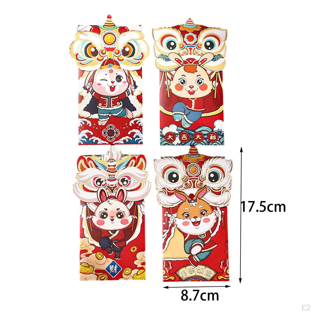 4 Stück Chinesische Rote Umschläge Jahr Hong Bao Festival Zubehörpaket Cartoon-Taschen für Party
