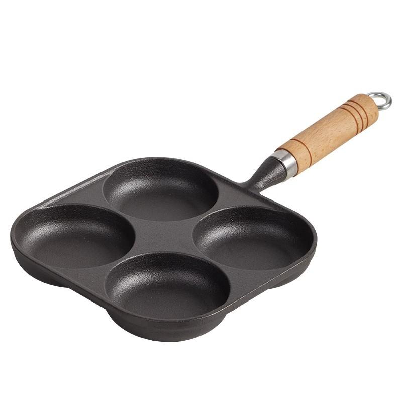 Cast Iron 4-Hole Breakfast Pan Eggs Dumplings Burgers Pancakes Non-Coated Skillet Compatible With Gas Induction Stove