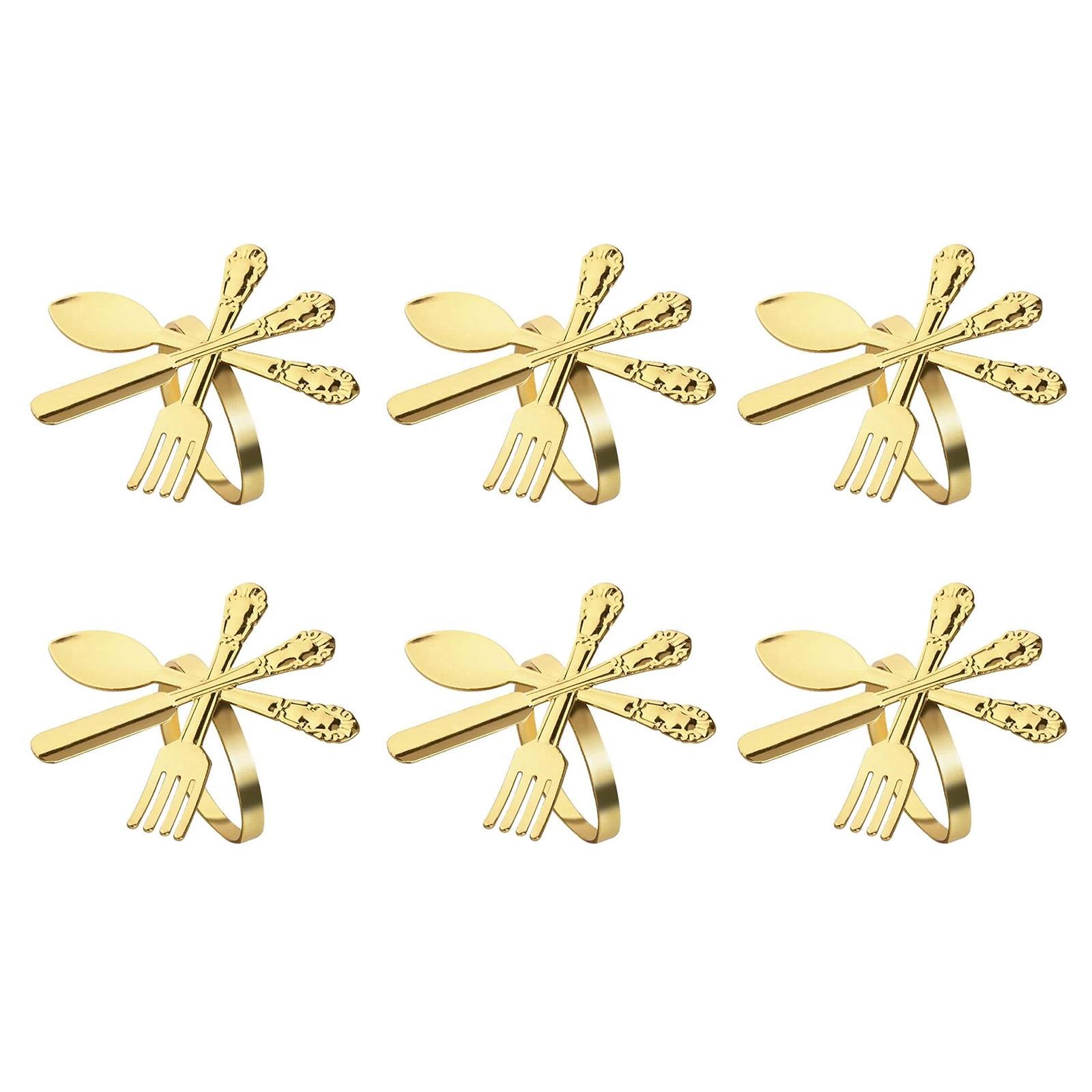 

6Pcs Gold Knife Fork Napkin Rings Set Metal Napkin Buckles Holder for Birthday Wedding Party Dinner Table Decor Napkin Holders