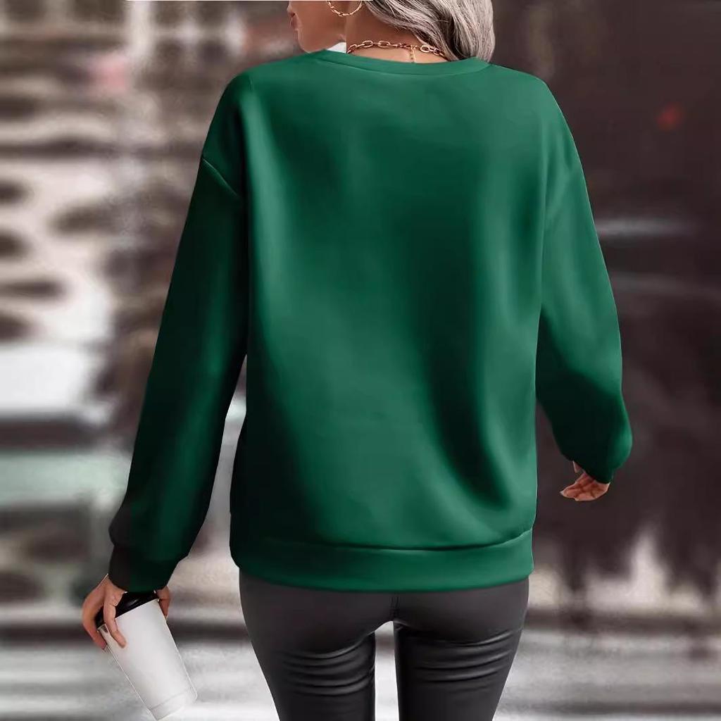 2024 Women's Solid Color Round Neck Loose Long Sleeve Autumn/Winter Hoodie