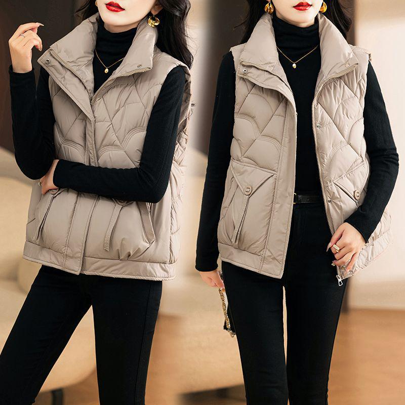Women's Stylish Stand-up Collar Cotton-Padded Vest - Thick, Warm Sleeveless Jacket for Autumn/Winter