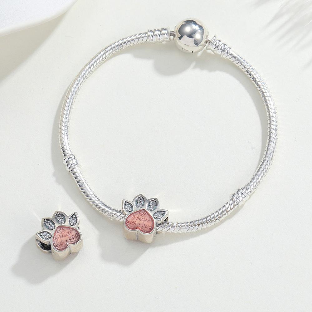 

925 Silver Dog Paw Print Charms Life Is Better With A DOG Fit Bracelet DIY Jewelry For Pet Lover Gifts China Mainland