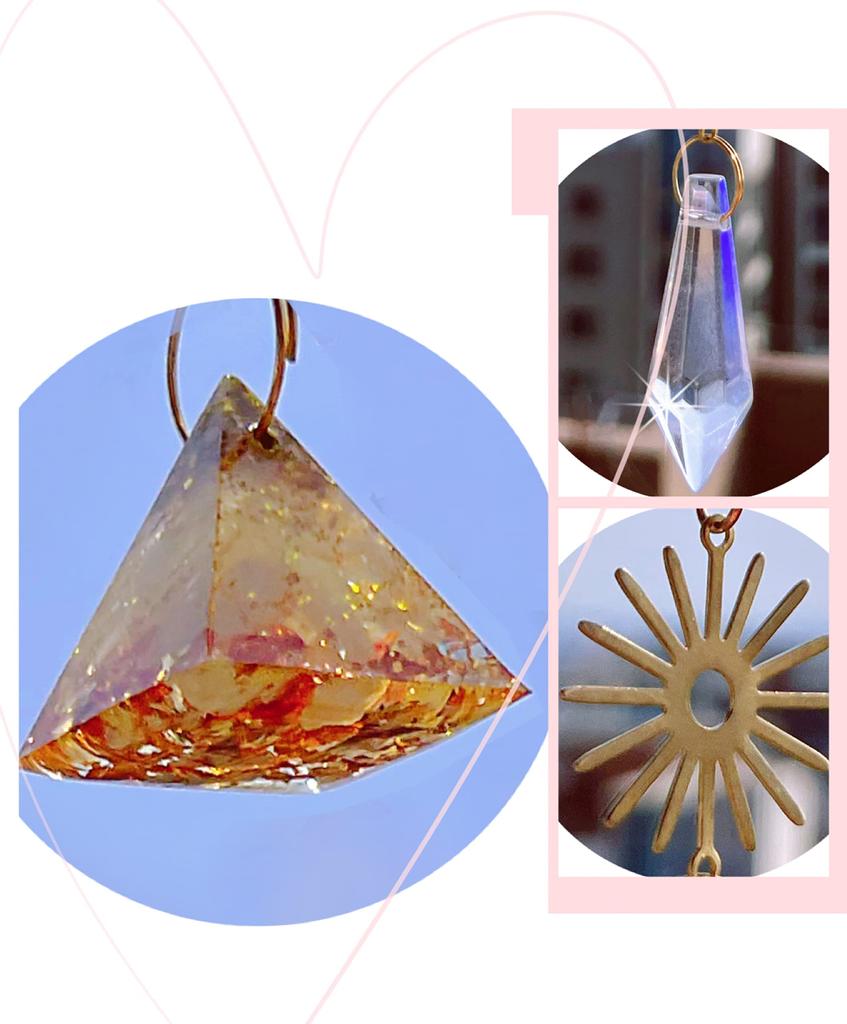 O'la Myth Suncatcher Crystal Entrance Decoration Lucky Charm Pendant Pyramid Natural Stone Quartz Orgonite Lucky Crystal Good Fortune Feng Shui Window