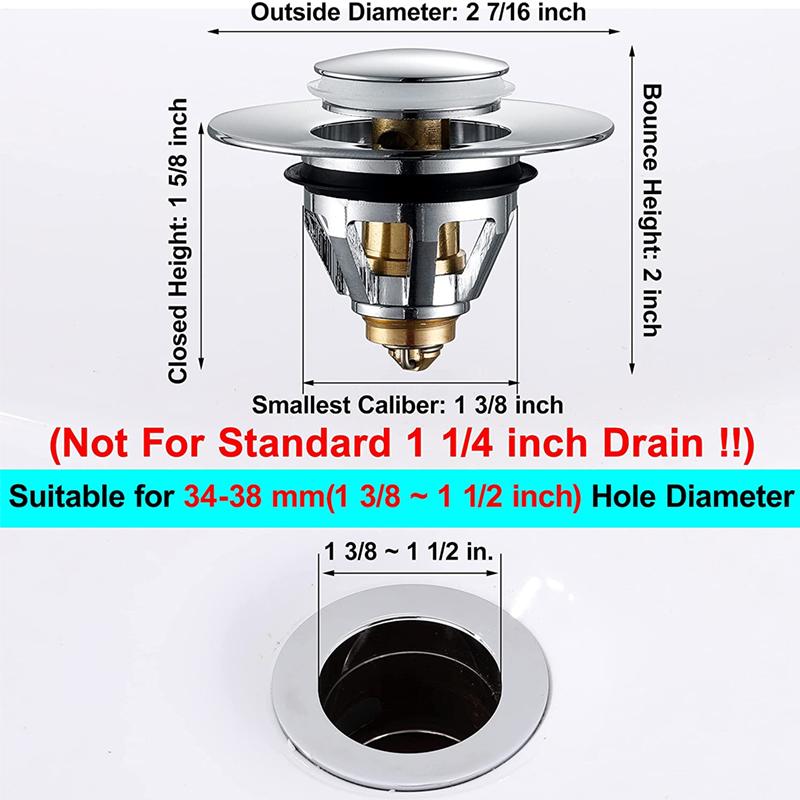 Anti-Clogging Drain Strainer Vessel Sink Pop Up Drain Stopper for Bounce Sink Plug