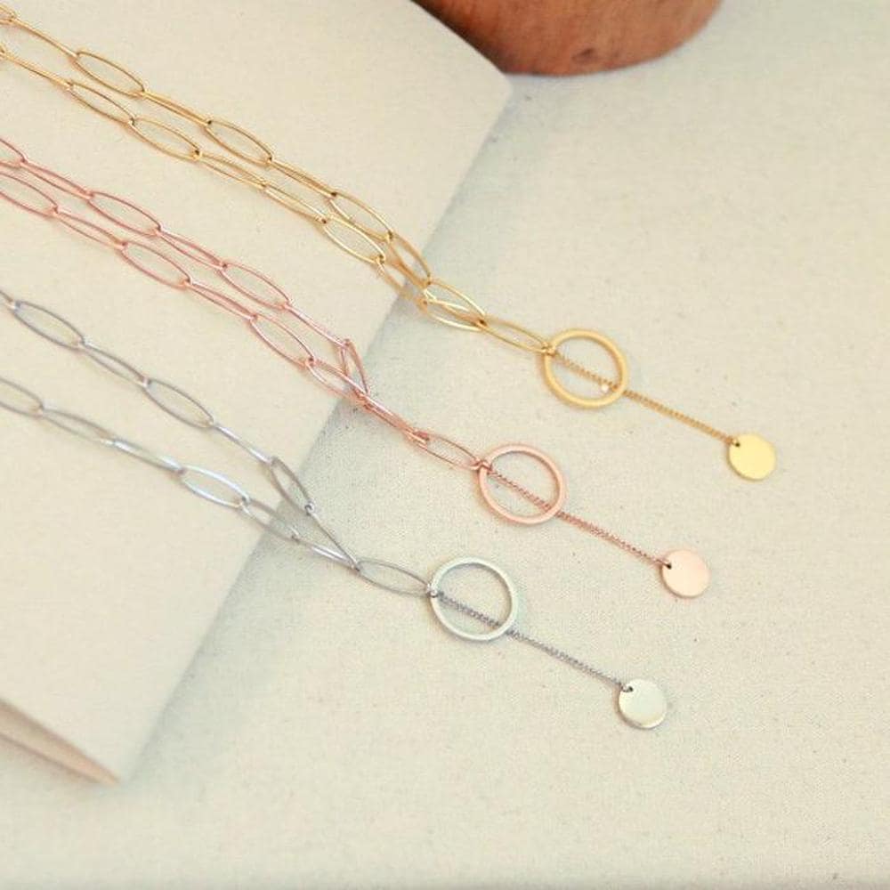 [Earneck Hands] Surgical Steel Donut Drop Coin 14K Gold Plated Necklace (S5632918)
