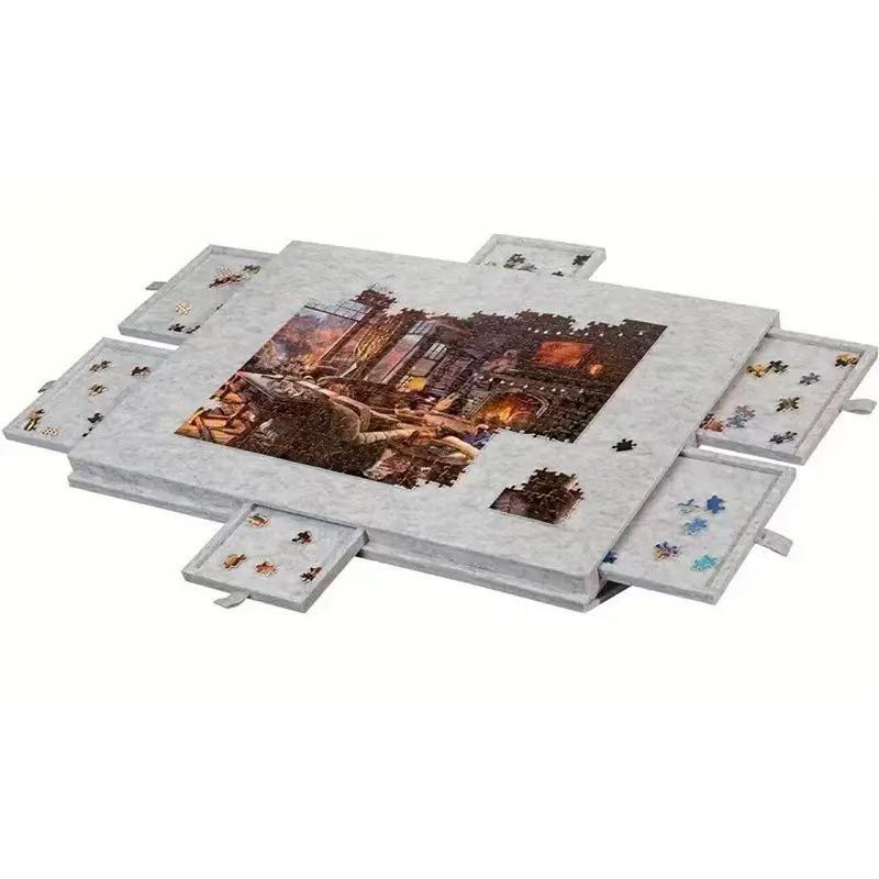 Foldable Children's Puzzle Board with Stand, Lid, and 6 Drawers