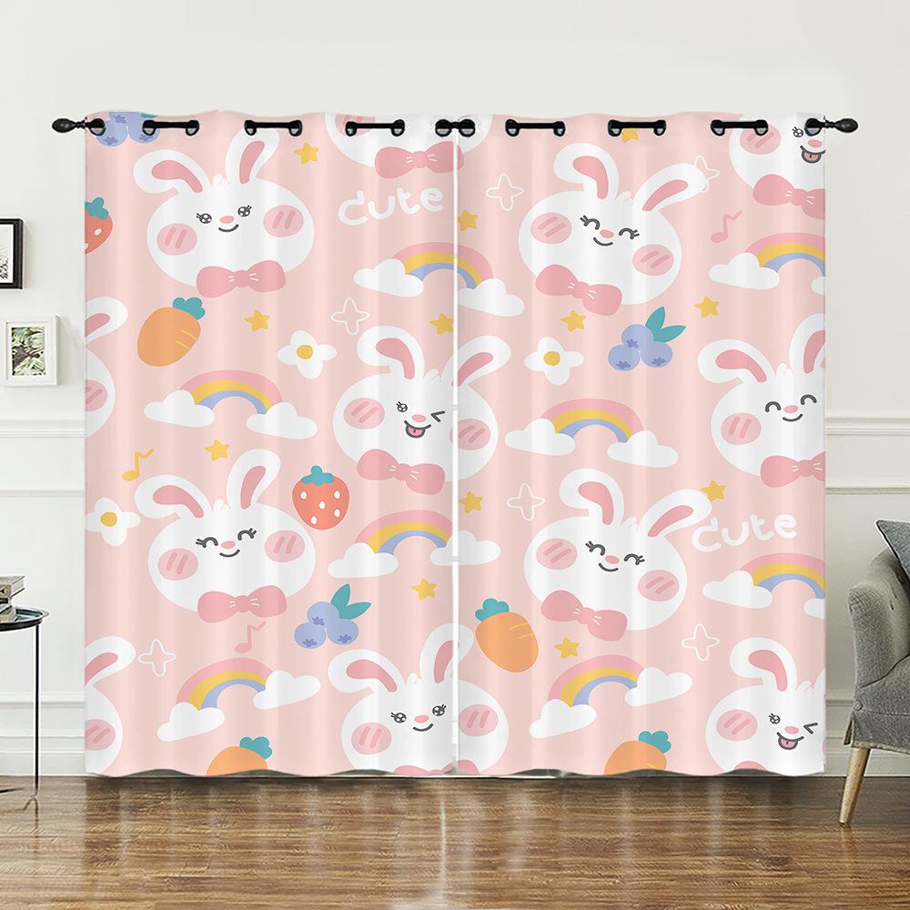 Curtain Cute Illustration Animal 3D Digital Printing Blackout Curtain Punching