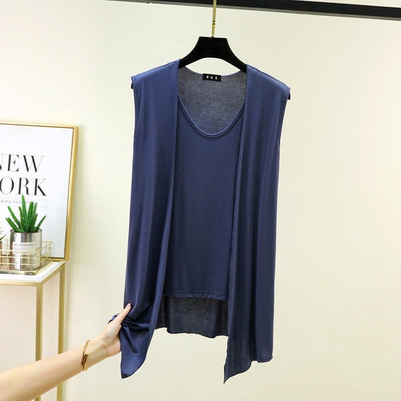 M to 6XL Plu size Women's Faux 2 Piece Tank Top with Cardigan Layered Look Open Front Sleeveless Vest Summer Modal Slim Fit Streetwear Camisole