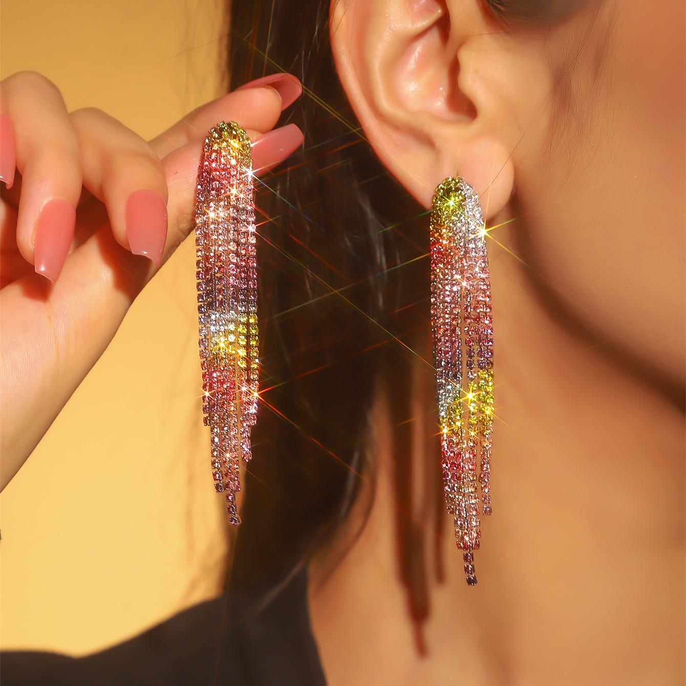 Модный темперамент Роскошные супер блестящие серьги с длинной бахромой из бриллиантов