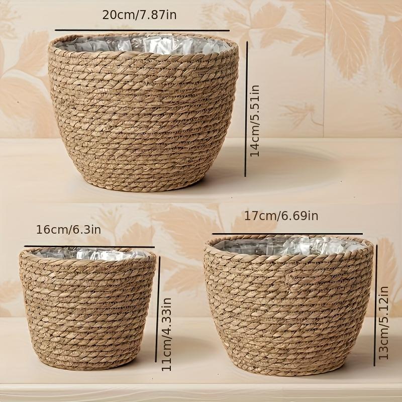 3 Stück Runder Handgewebter Übertopf im Rustikalen Stil, Perfekt für Kleine und Mittelgroße Pflanzen, Ideal für Innen- und Außendekoration