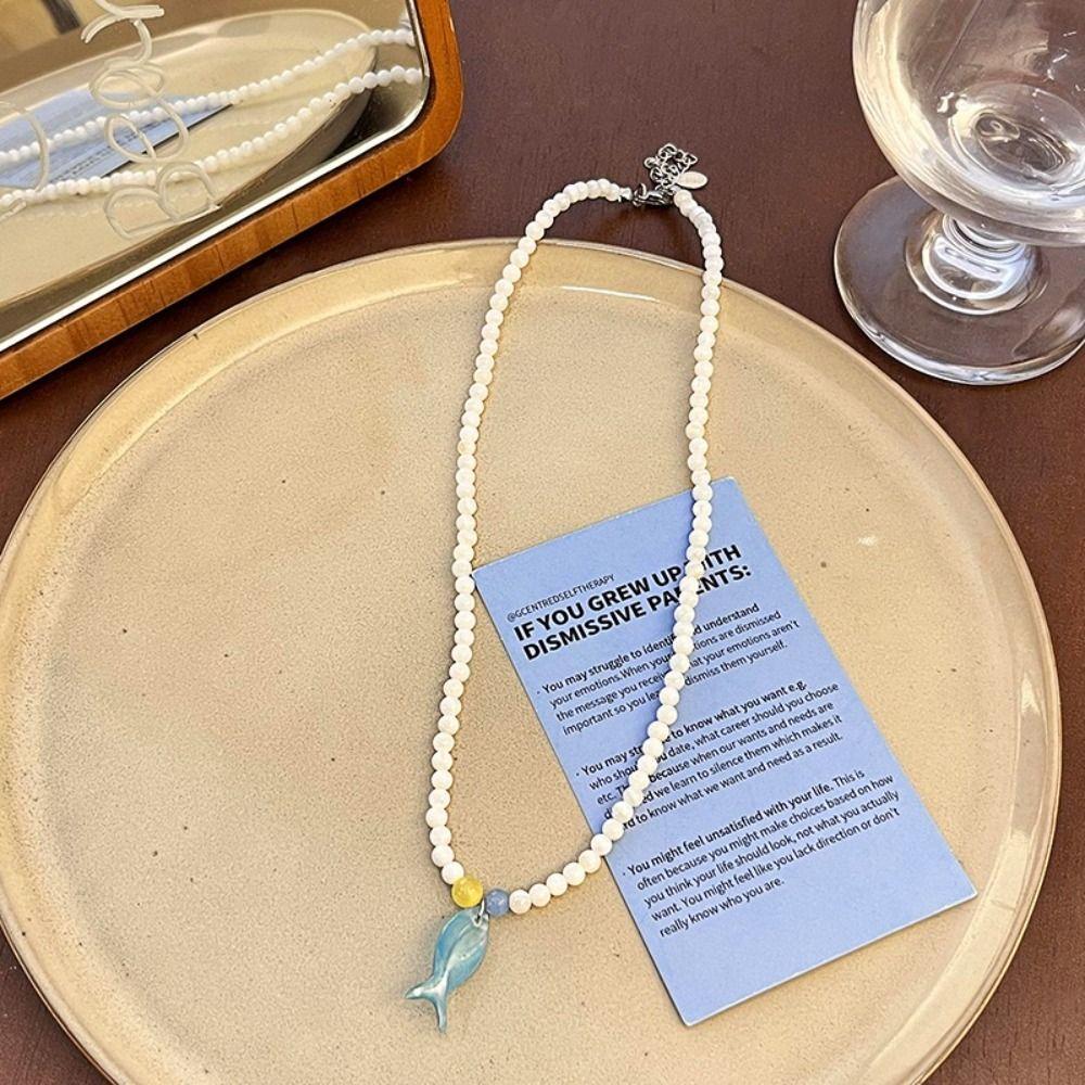 Sweet Mini Fish Necklace Bohemia Ocean Style Beach Choker Trendy Beads Pendant Necklace  Sea