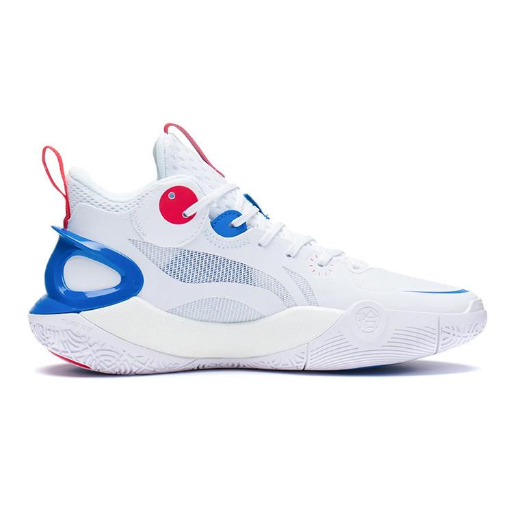 New LiNing Sonic 10 Youth Edition Abrasion Resistant Breathable Mid Top Basketball Shoes White Blue Teenagers ABPS013-4
