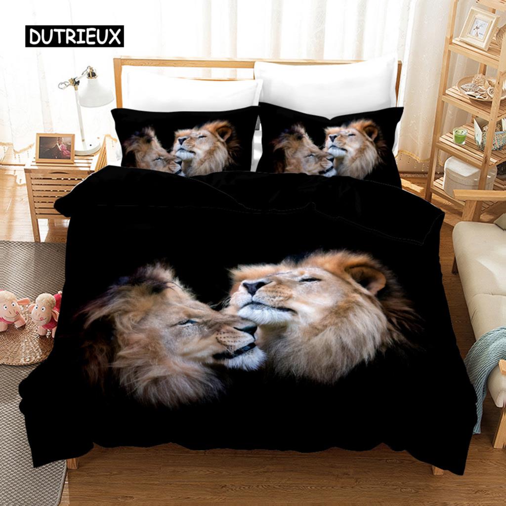 Lion Duvet Cover 3D African Wildlife Bedding Set for Kids Girls Soft Microfiber Quilt Cover with Zipper Closure