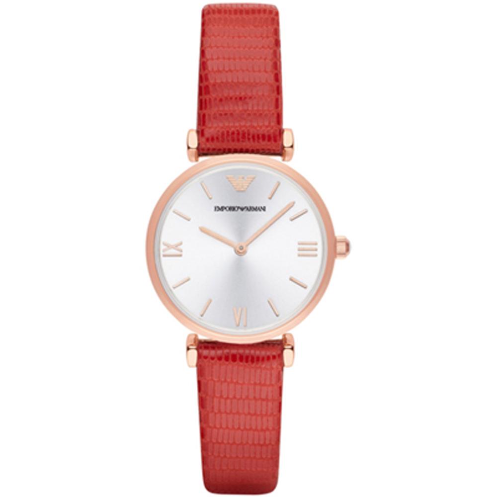 Emporio Armani Gianni T-Bar Silver Red Leather Women s Quartz Analog Watch AR1876 серебряный