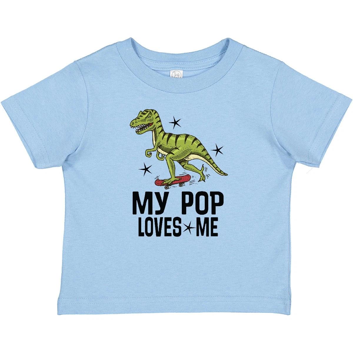 Inktastic My Pop Loves Me Kids Dinosaur Baby T-Shirt Dad Grandfather Clothes Son 160